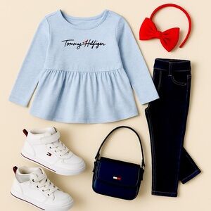 Tommy Hilfiger Girls Peplum Long Sleeve Top